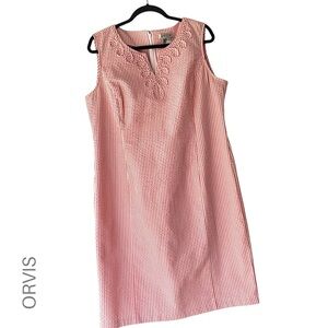 ORVIS NWOT SLEEVELESS STRIPED PINK & WHITE COTTON SEERSUCKER DRESS SLEEVELESS 16